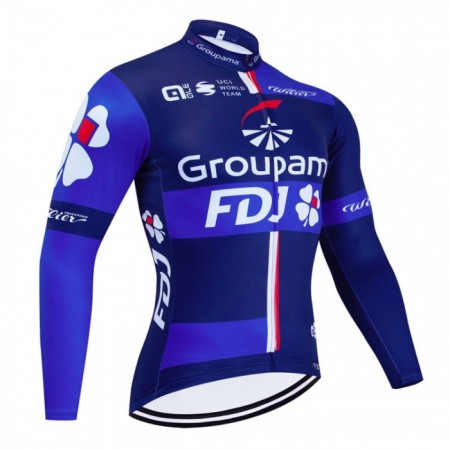 Wielershirt 2024 Groupama-FDJ Lange Mouw - Zwart Blauw